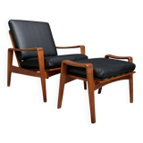 arne Wahl Iversen teak arm chair with ottoman