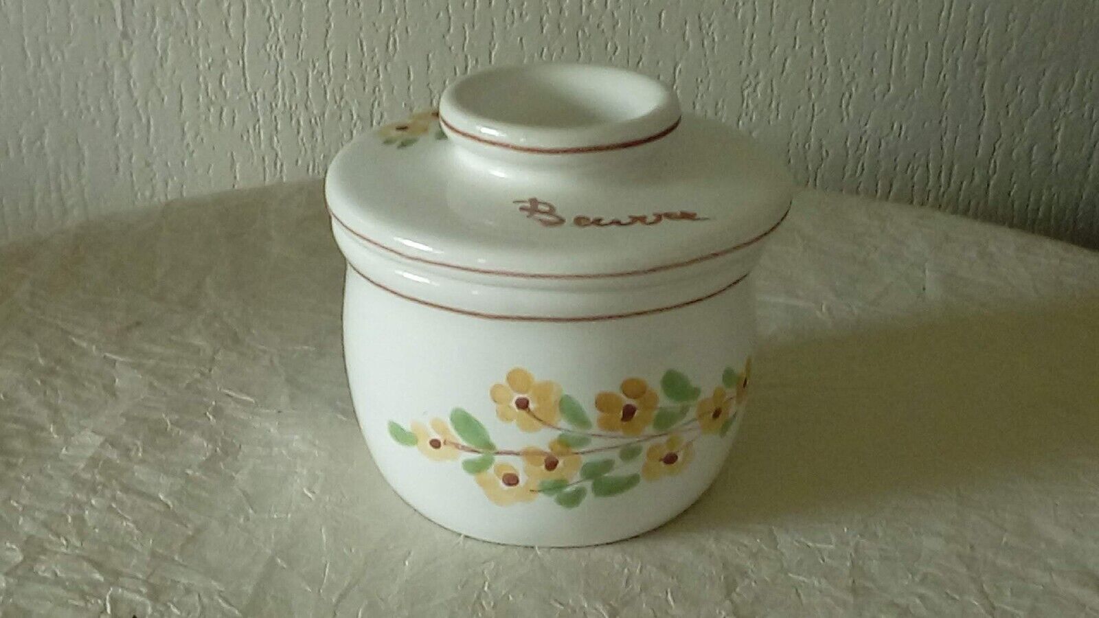 Earthenware water butter dish with vintage Italian floral decor