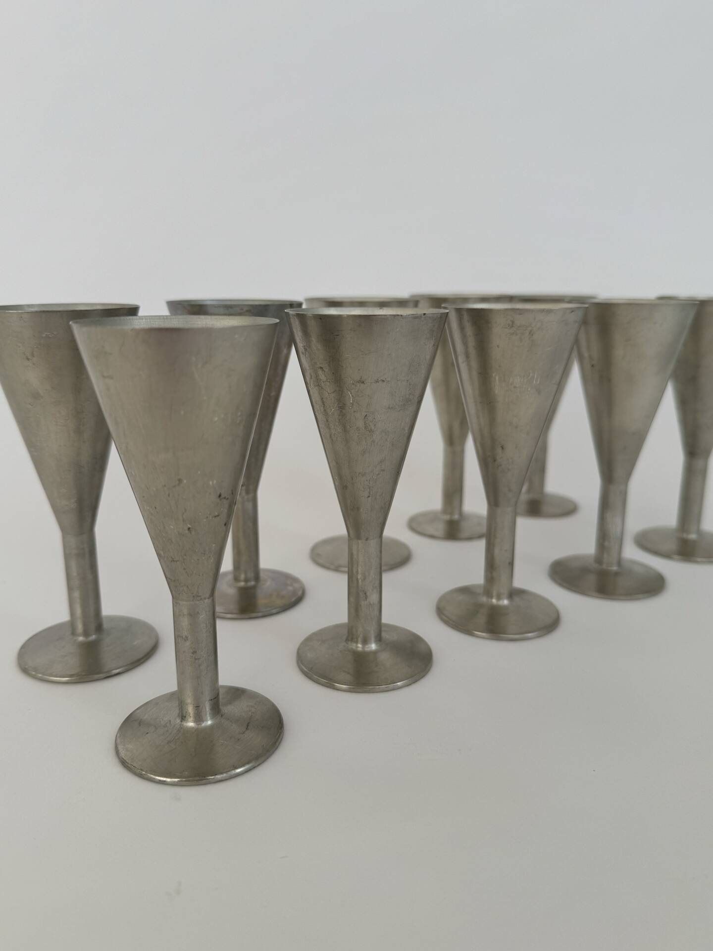 Set of 10 Vintage Minimalist Metal Shot Goblets