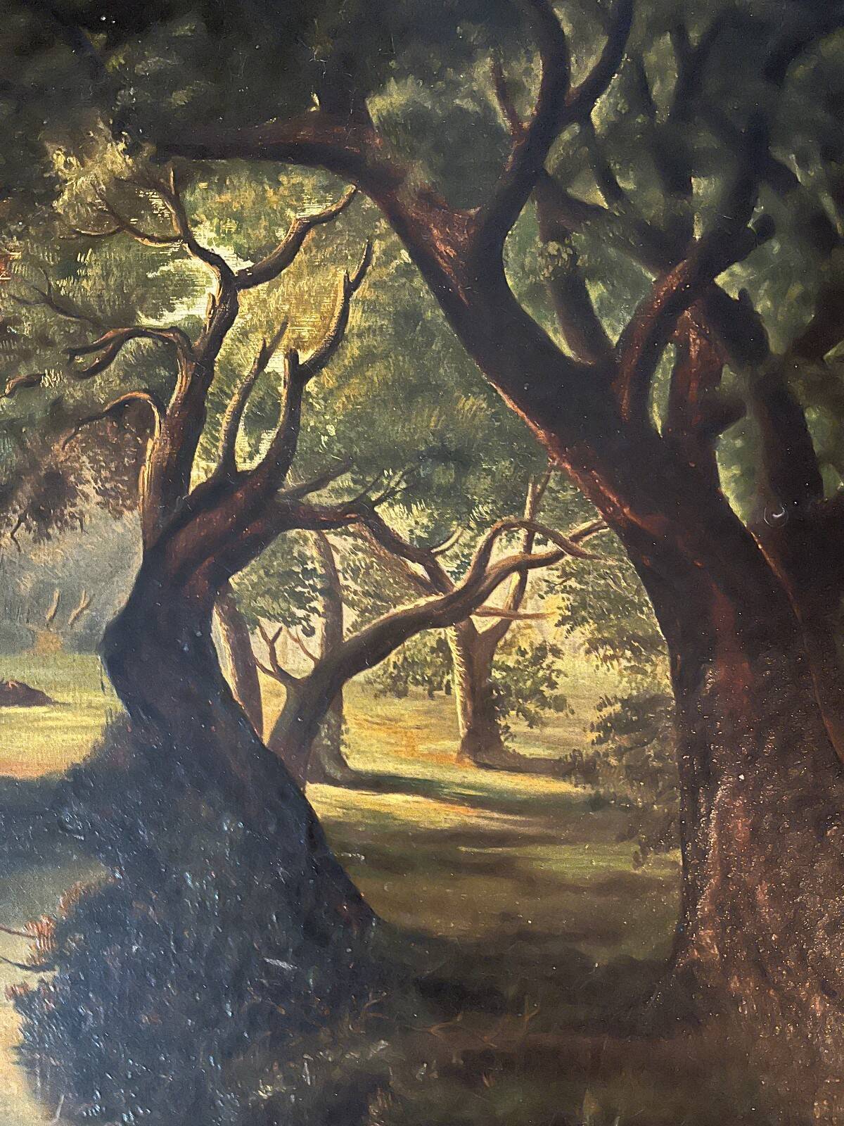 Tableau HST "Paysage pastoral animé vaches et couple" landscape XIX° siècle