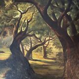 Tableau HST "Paysage pastoral animé vaches et couple" landscape XIX° siècle