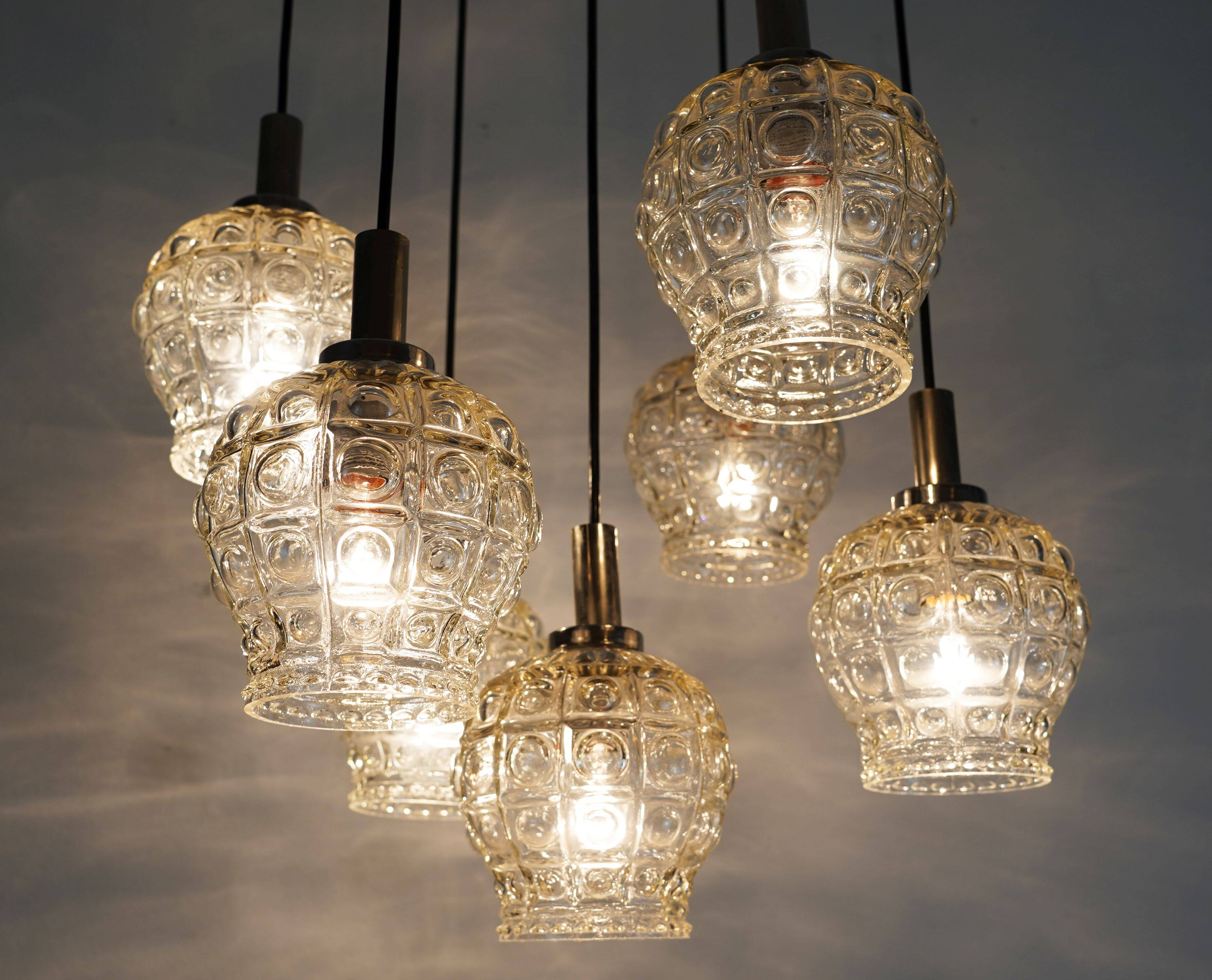 cascade PENDANT LIGHT - 7 shades - bubble glass and chrome - 1960/70s