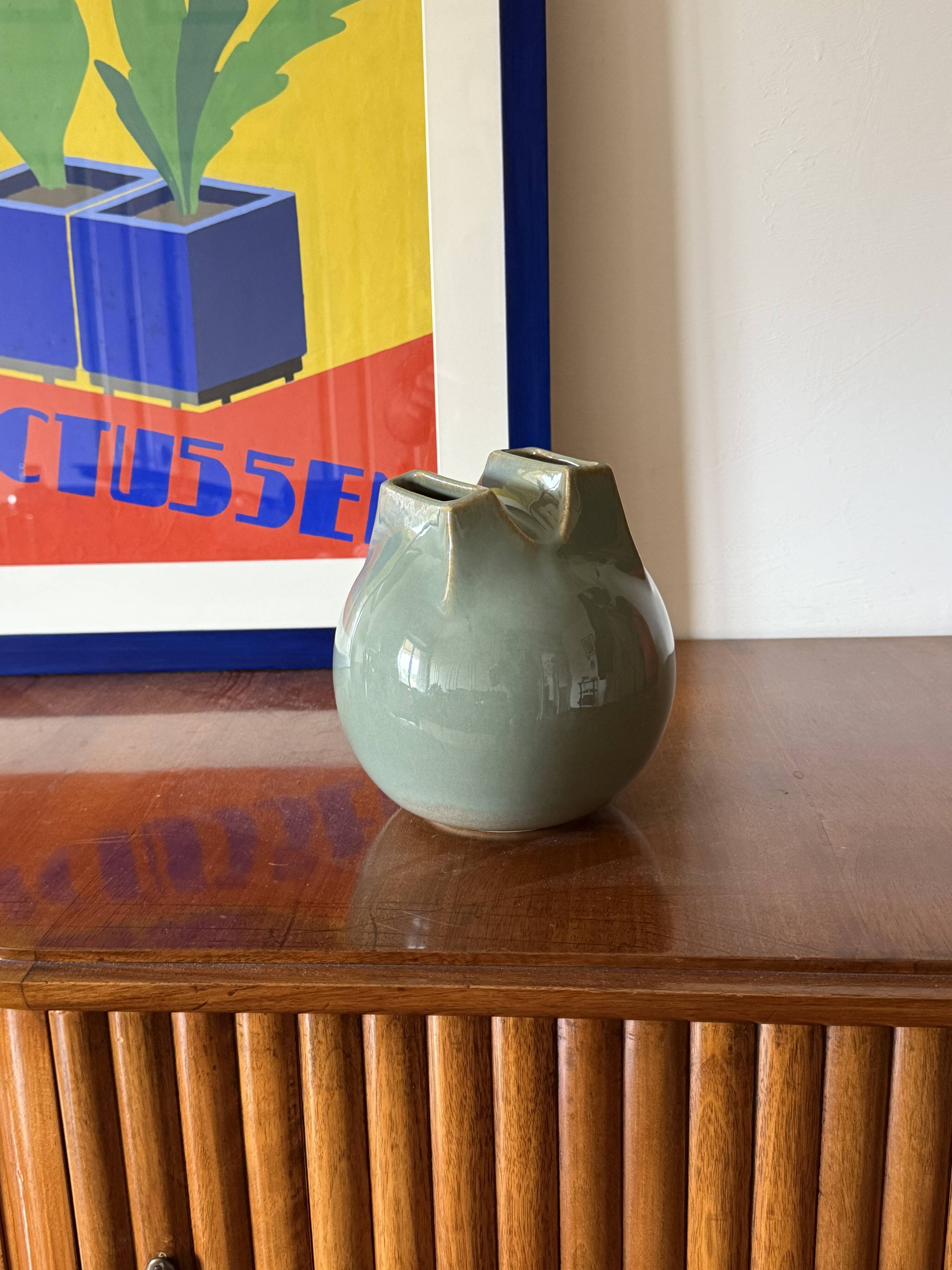 Mid-century Modern green spherical gres vase, Franco Bucci Italy ca. 1970