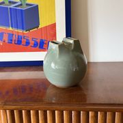 Mid-century Modern green spherical gres vase, Franco Bucci Italy ca. 1970