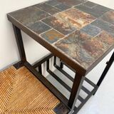 Side table with straw bench
