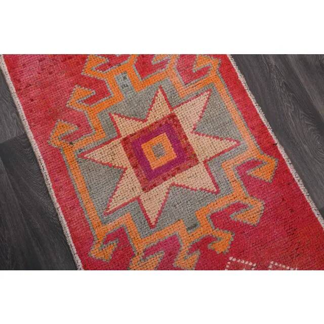 Vintage Turkish Hand-Knotted Wool Cotton Red Runner Rug 88x299