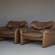 Maralunga Leather Armchairs by Vico Magistretti for Cassina, 1973
