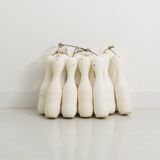 15 vintage bowling pins on nylon lifting cords