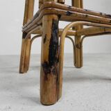 Bamboo bar stool with leatherette seat in cow print, 1950s