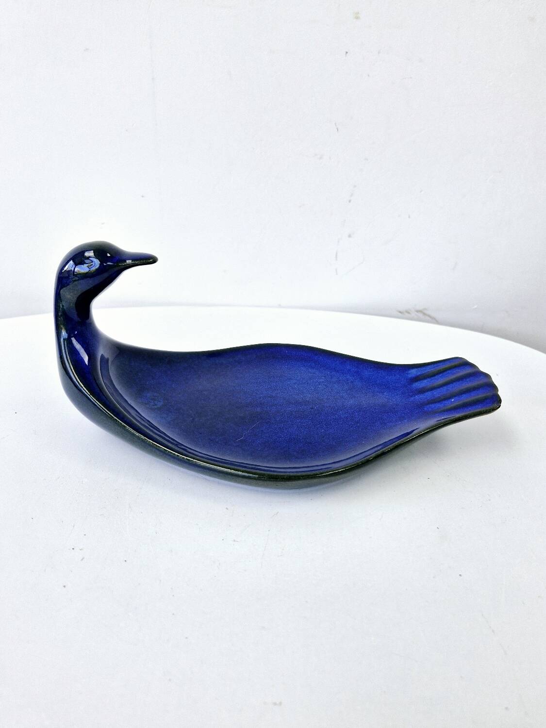Vintage Plate Duck Foie Gras Blue Stoneware from Berry, France 25.5x15cm