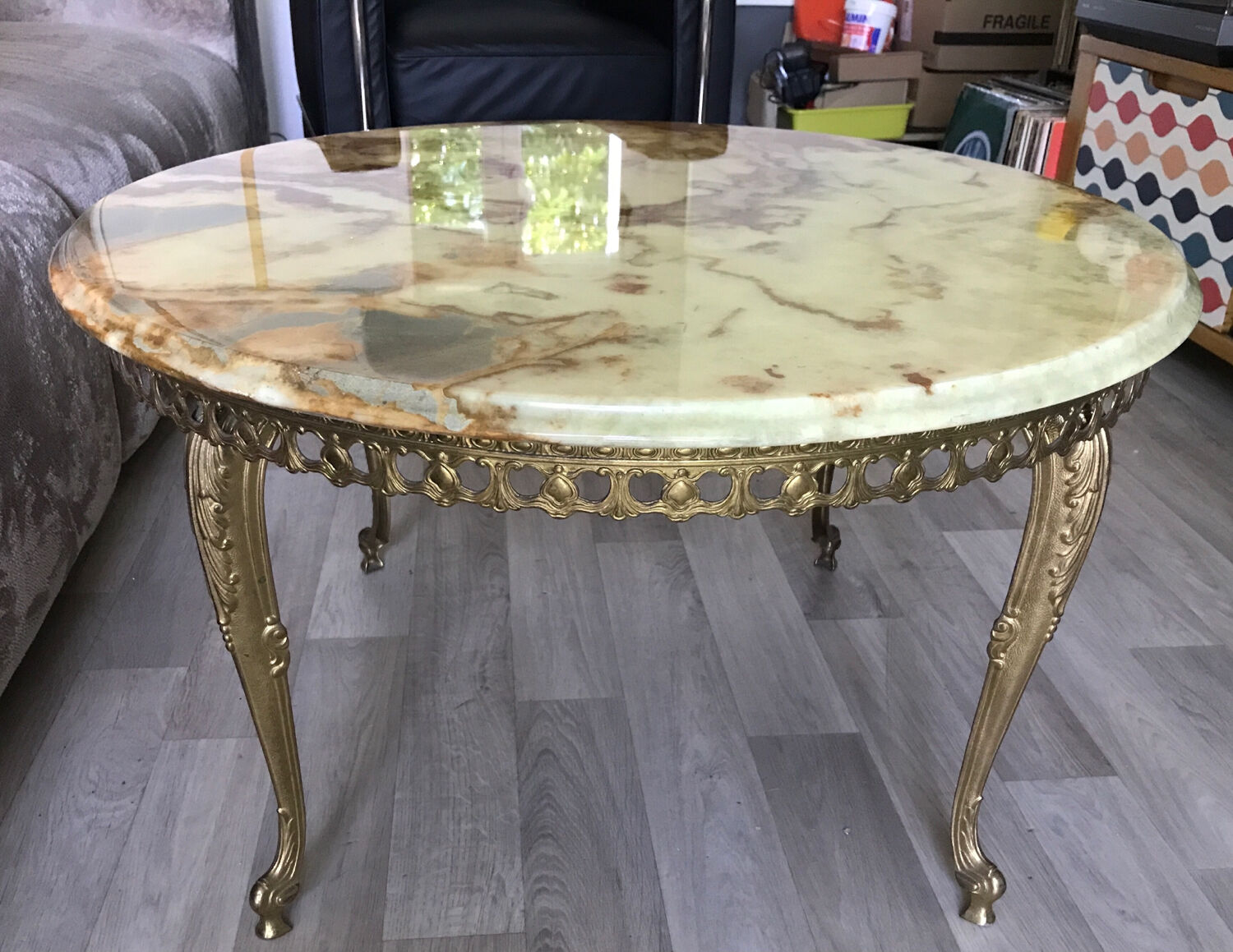 Marble and brass side coffee table
