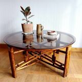 Vintage rattan and smoked glass coffee table from the 1970s
