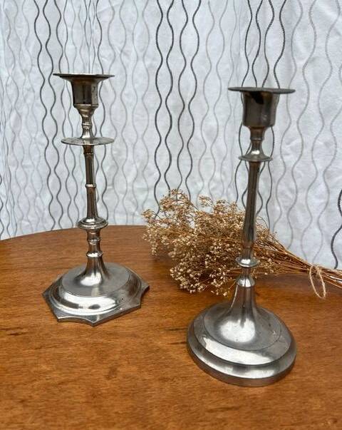Set of 2 vintage silver candle holders