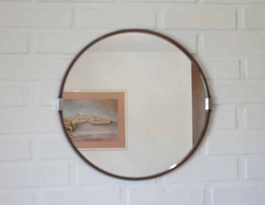 Vintage 1970s Round Wall Mirror / Attributed To Allibert / Space Age Bathroom Mirror
