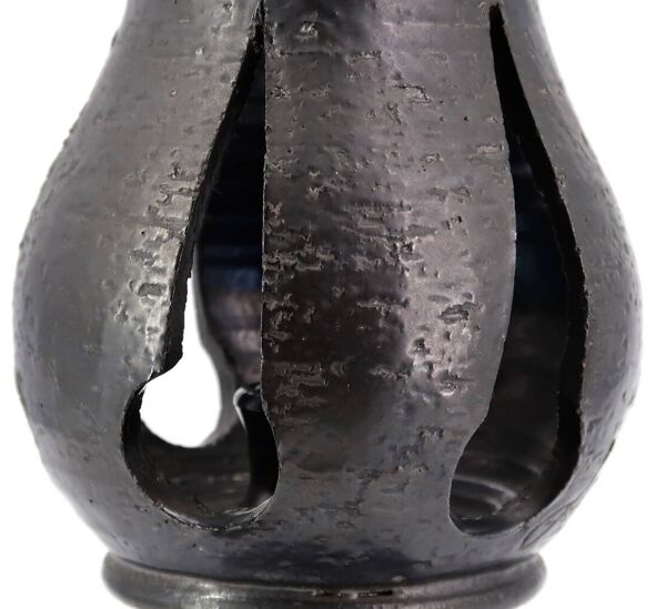 Bougeoir noir en céramique signé Jean Marais, Vallauris, années 60