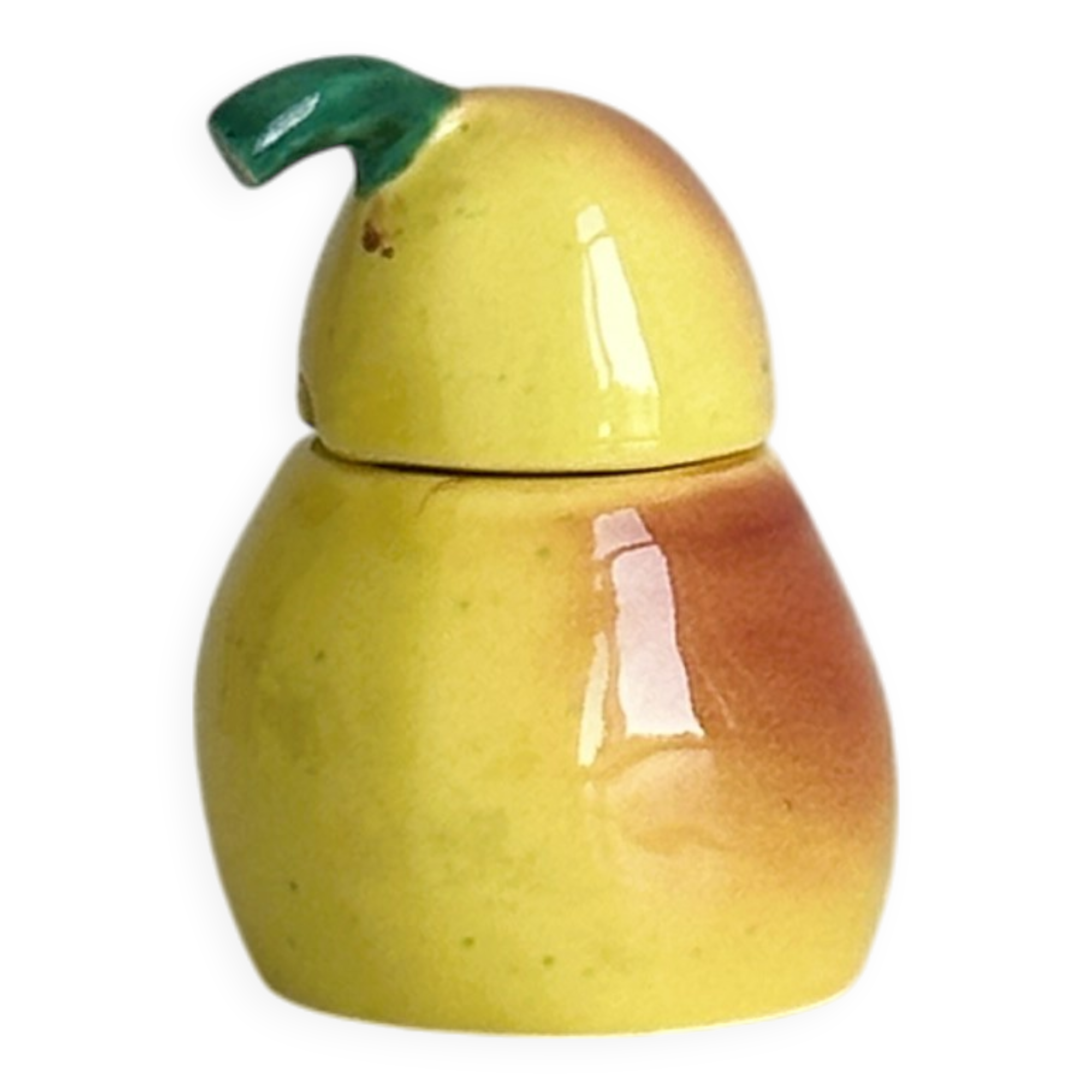Yellow ceramic pear-shaped salt shaker