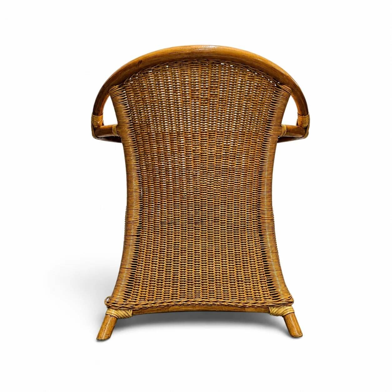 2 x wicker and bamboo patio chair / 1980s / faux suede / alcantara