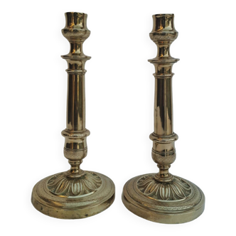 Pair of 19th century chiseled bronze candlesticks