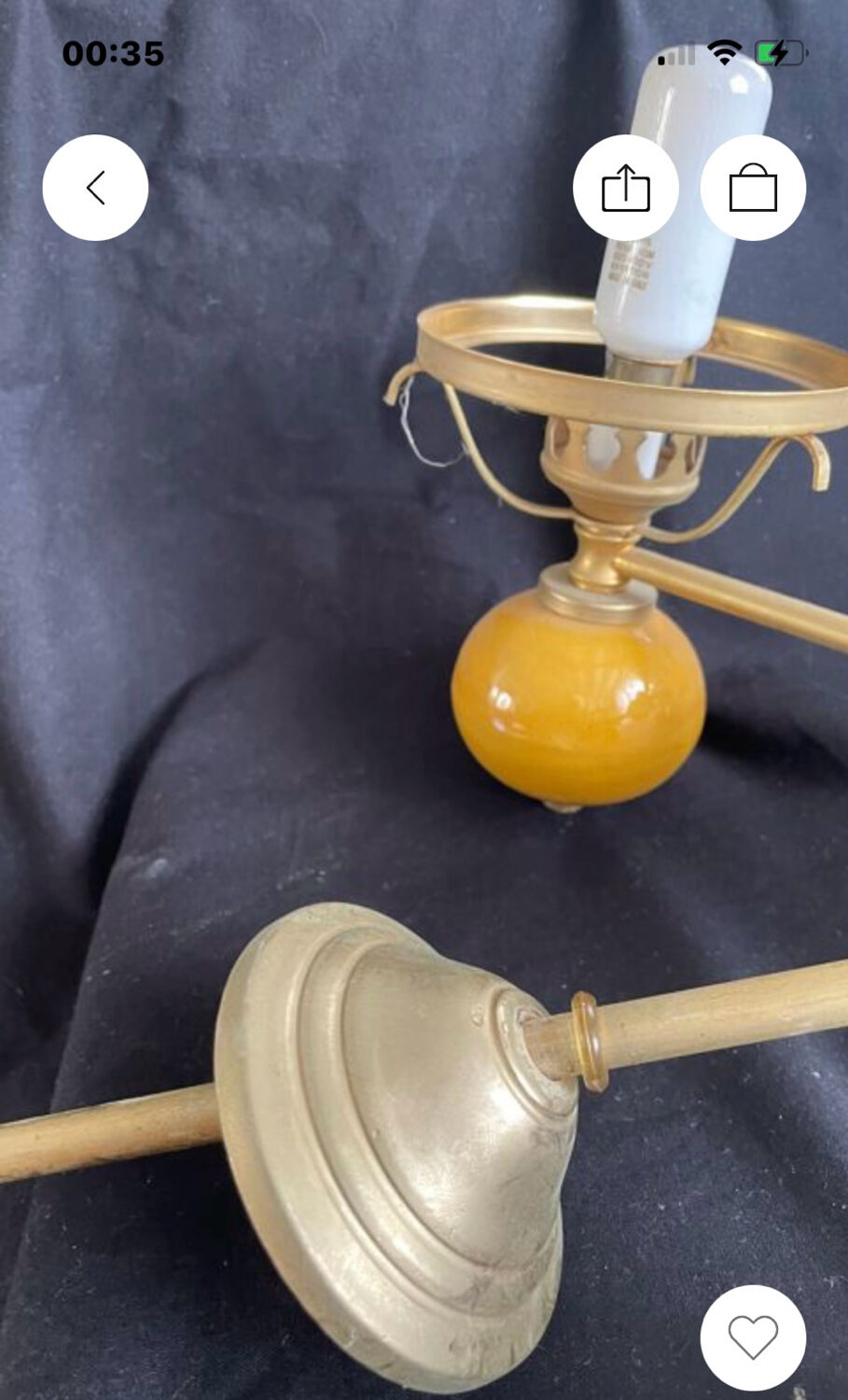 Vintage brass pendant light with opaline porcelain from the 1950s.