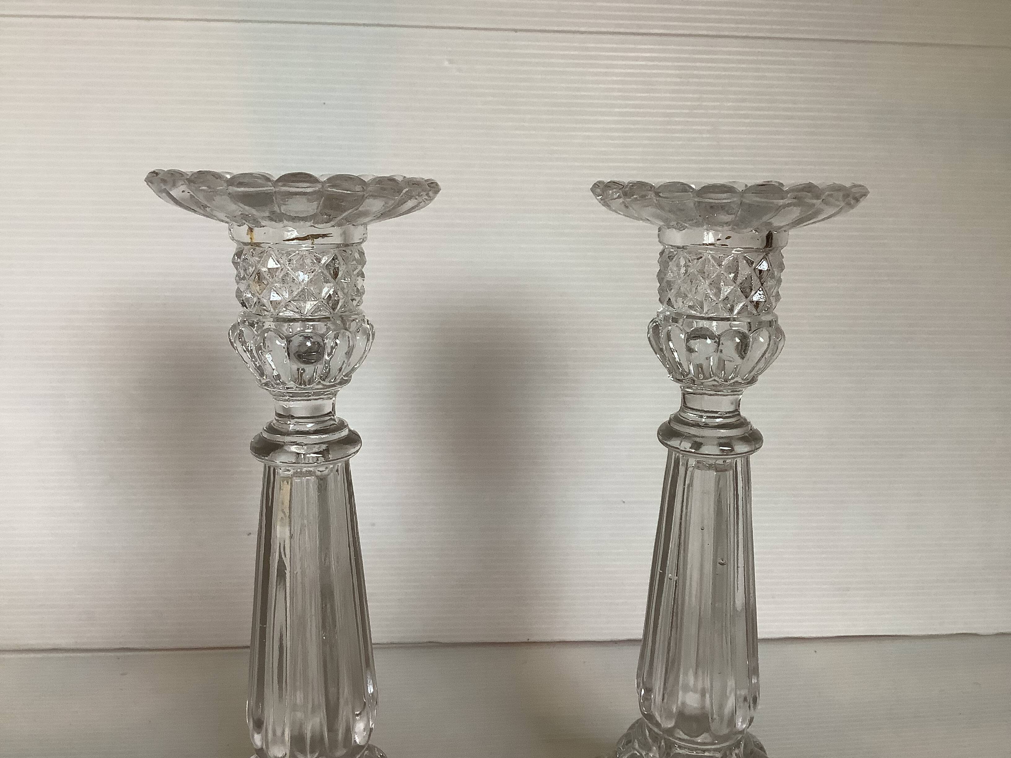 Pair of Val Saint Lambert candlesticks with diamond tips