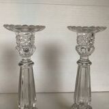 Pair of Val Saint Lambert candlesticks with diamond tips