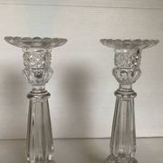 Paire de bougeoirs en cristal Val Saint Lambert décor pointes de diamant