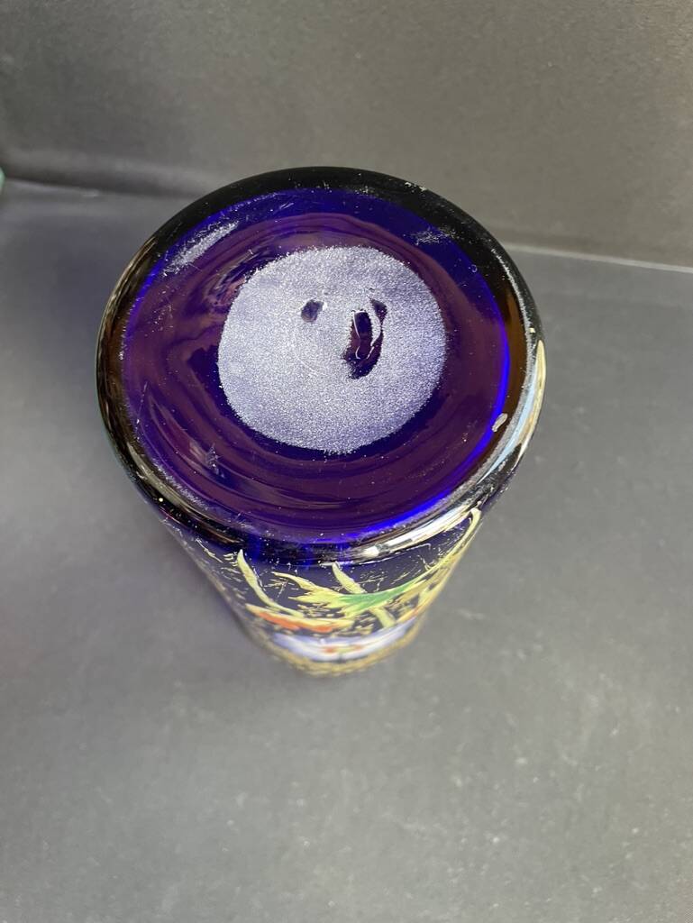 Vase « Cylindre » bleu émaillé F. T. Legras