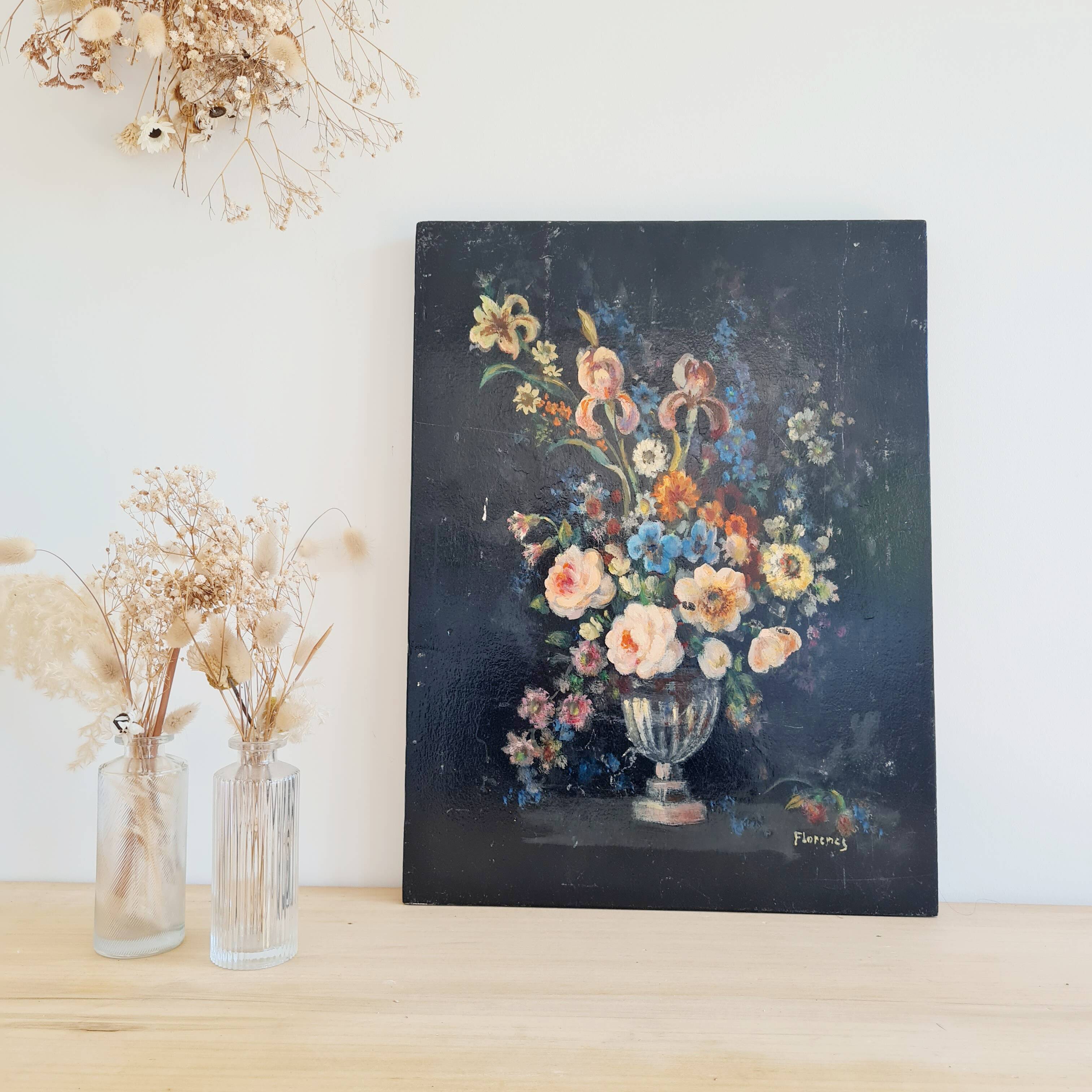 Old painting - bouquet of flowers