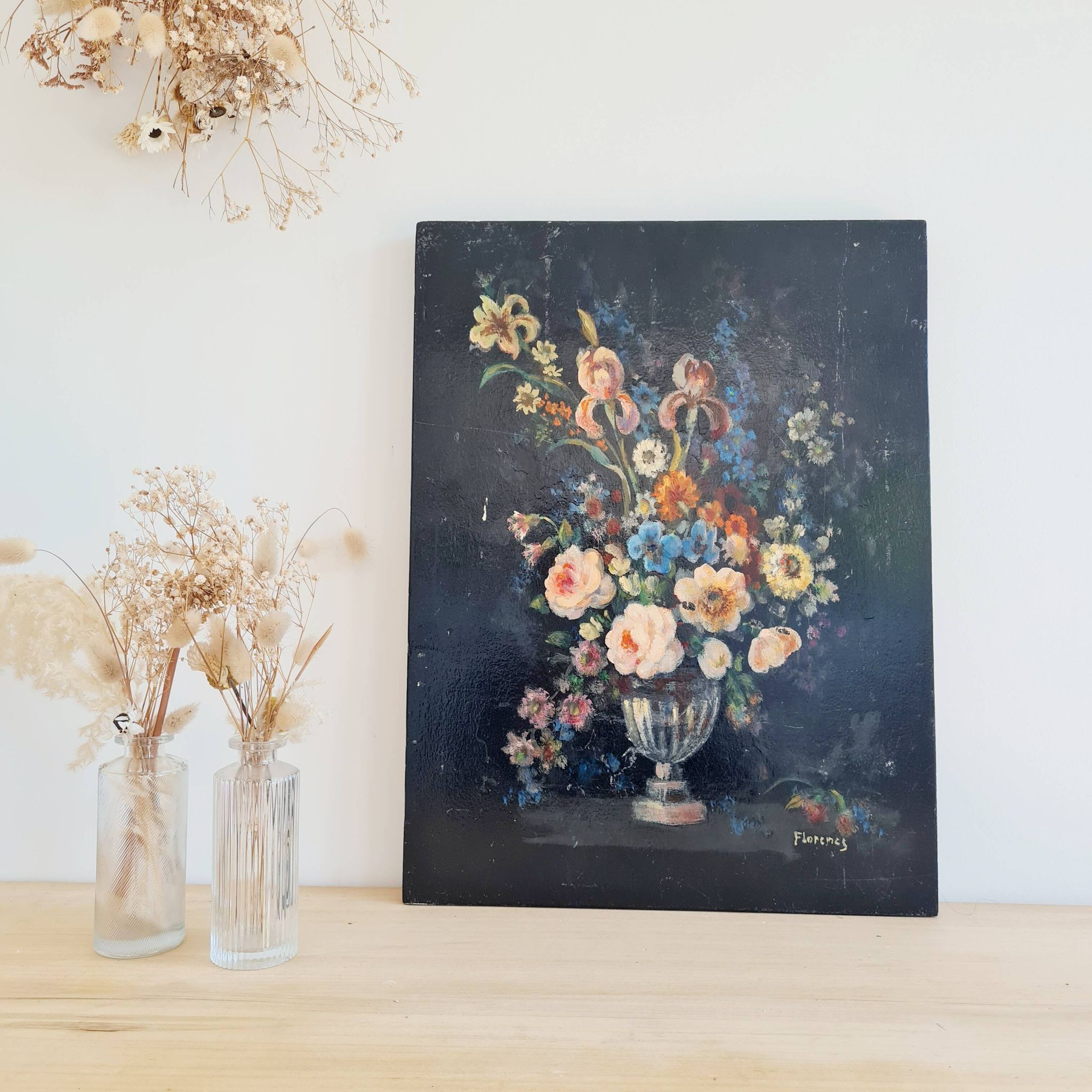 Peinture ancienne - bouquet de fleurs
