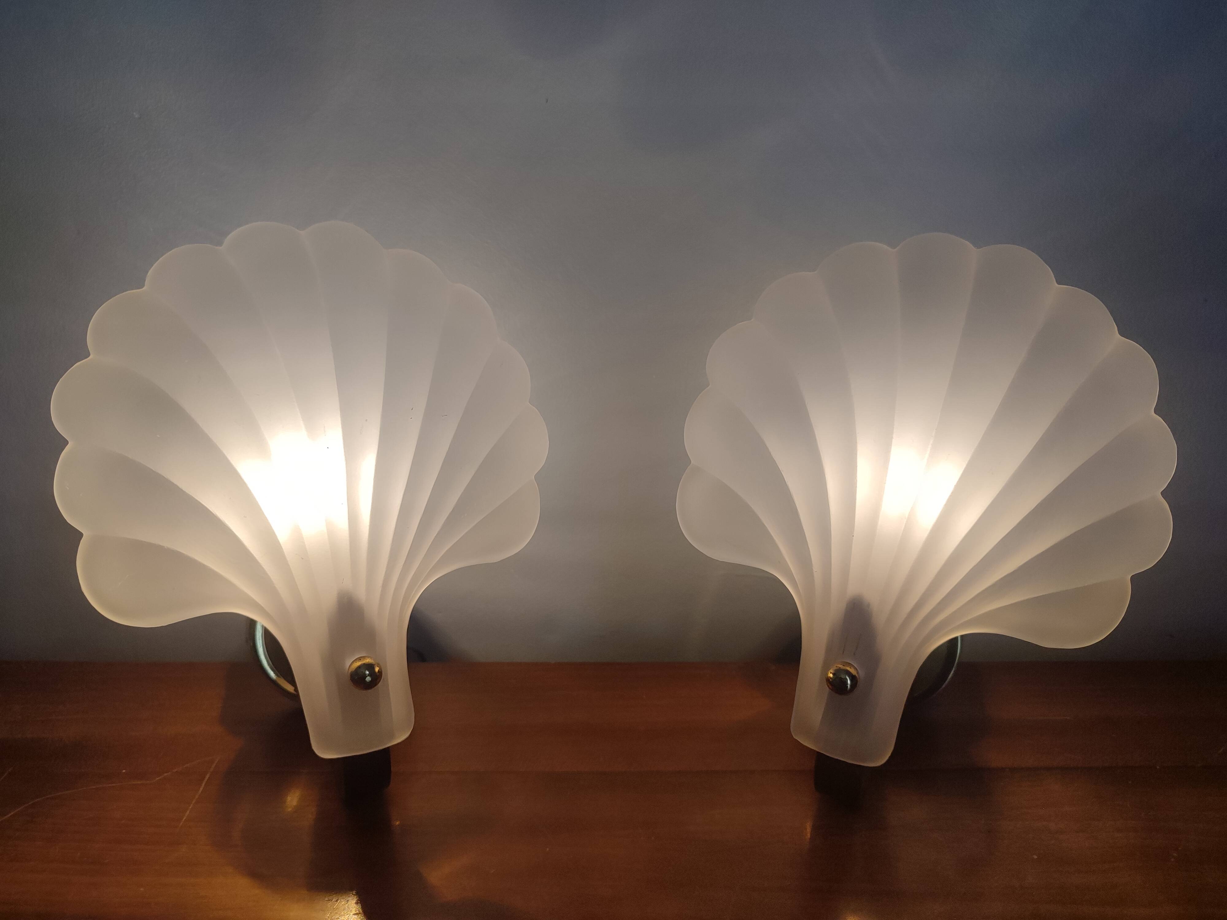 Vintage frosted glass shell wall sconces
