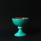 Cup on a pedestal or chalice in cloudy lagoon green glazed terracotta