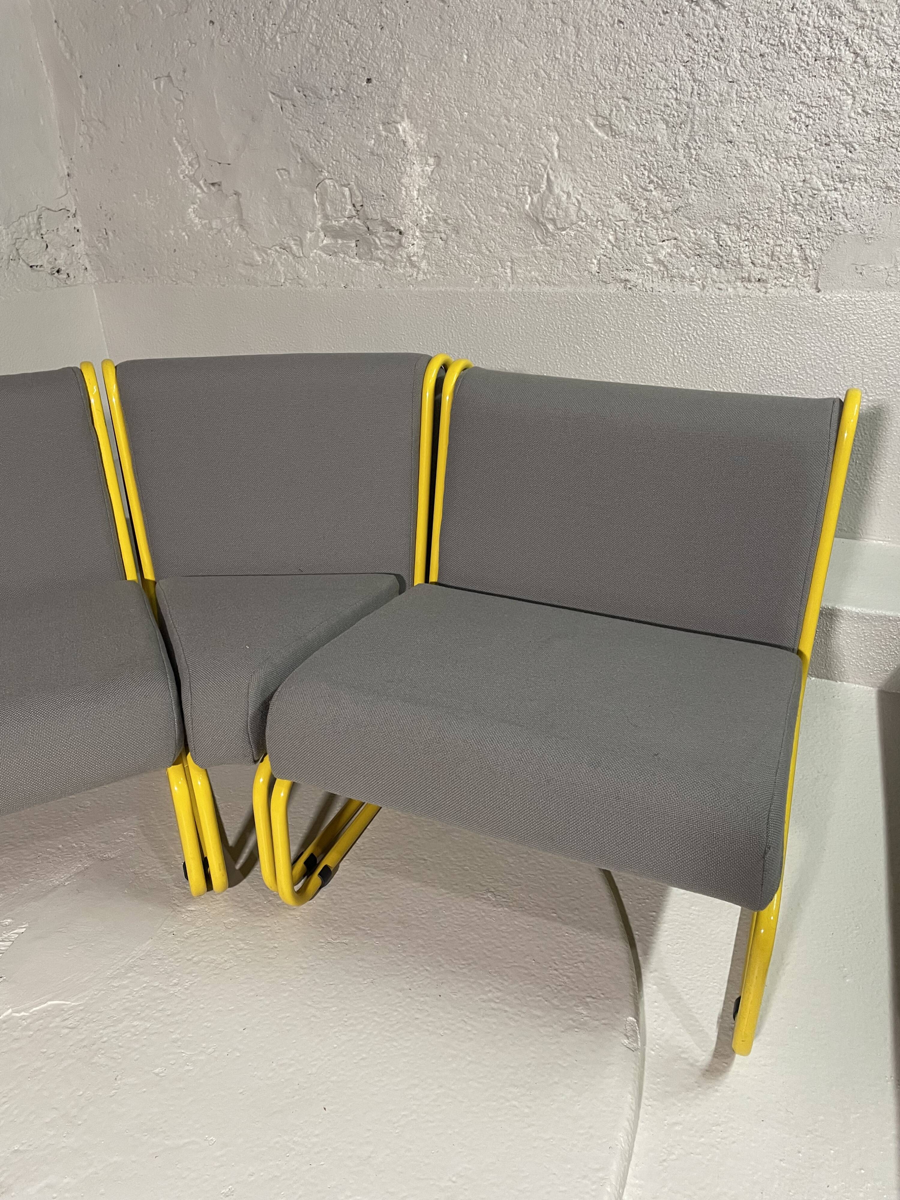 Modular tubular bench in yellow & grey fabric
