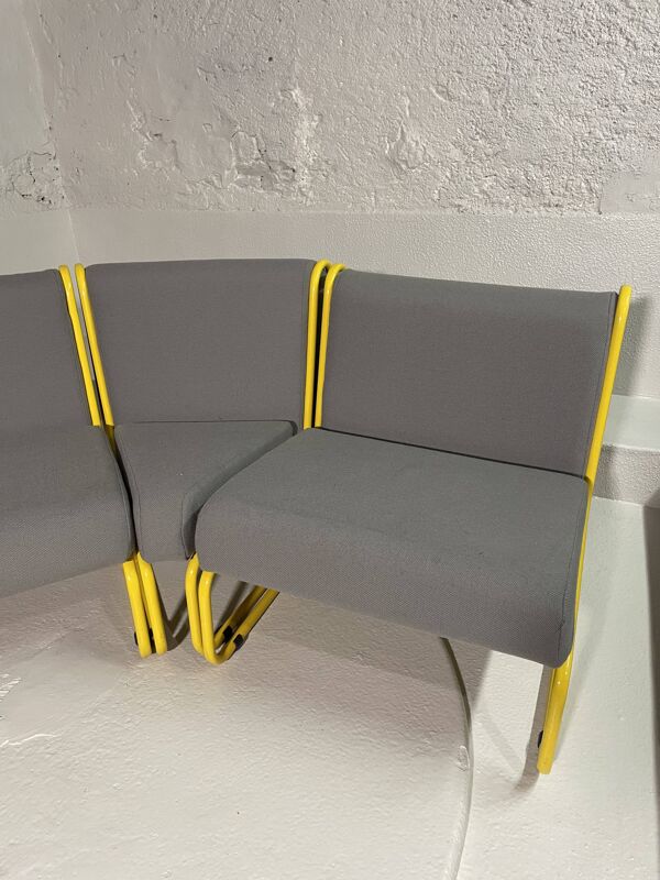 Banquette modulable tubulaire jaune & tissu gris