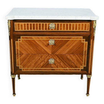 Small Mahogany and Rosewood Commode, Louis XV / Louis XVI Transition – Late 19th Century