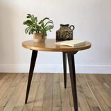 Tripod coffee table in wood and two-tone marquetry Scandinavian design 50s-60s