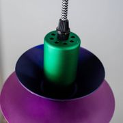 Vintage ceiling suspension in aluminium - 1980s, postmodern Memphis style - purple and green, striped cable, zigzag.