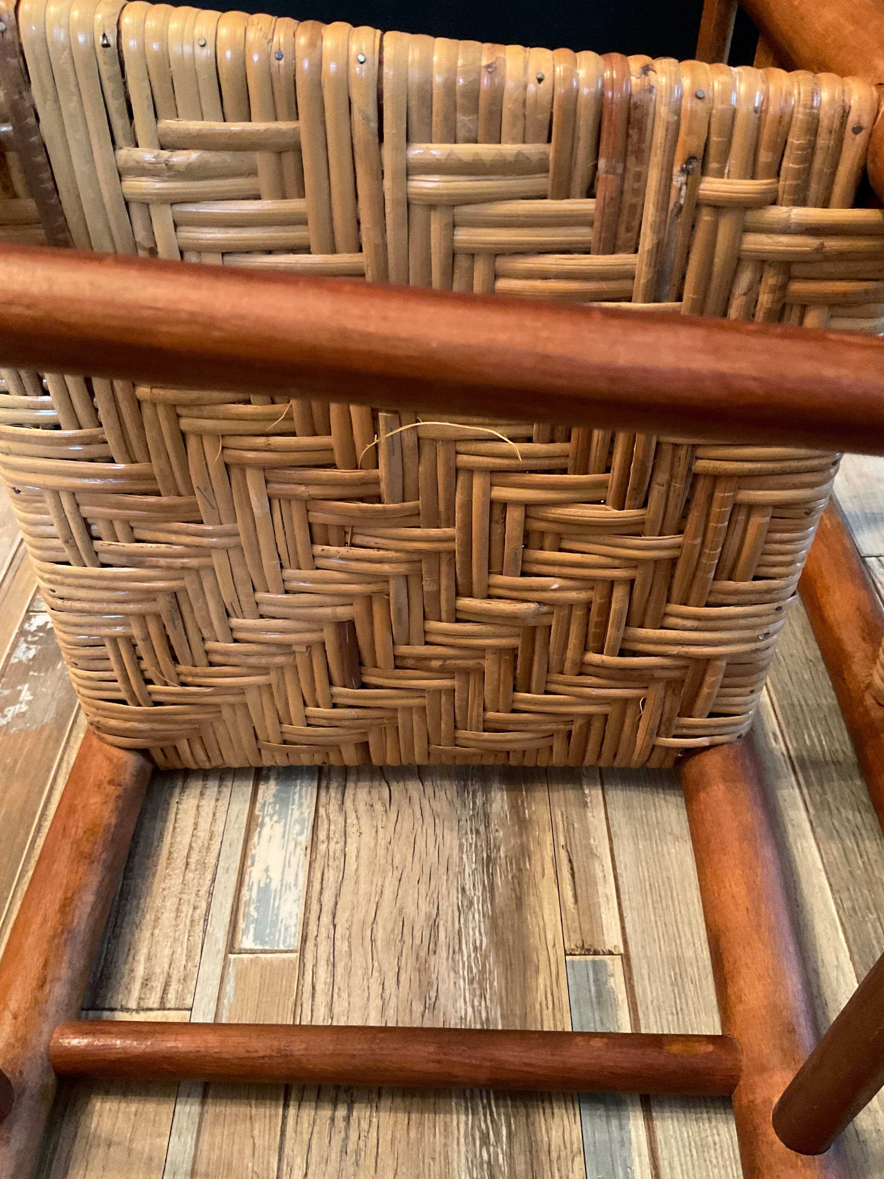 Paire de chaises enfant vintage en bois et rotin