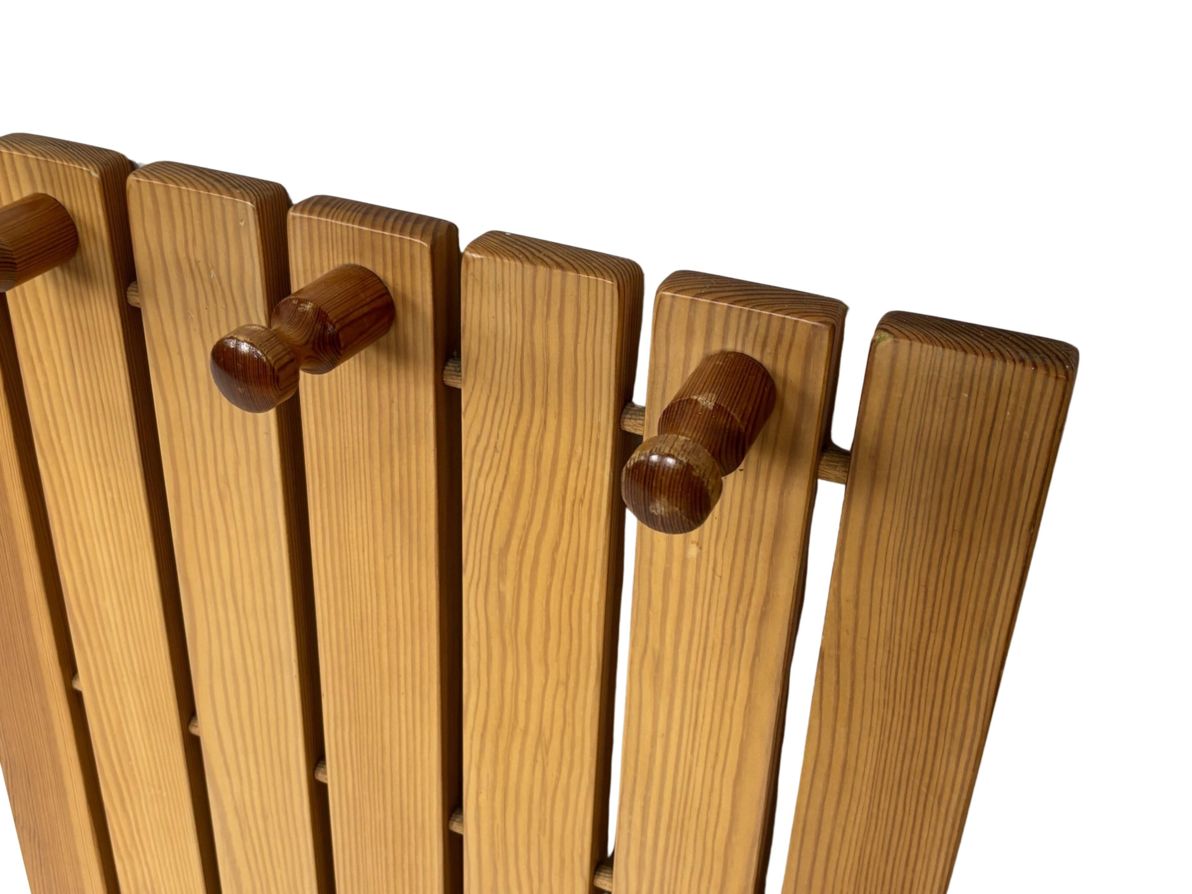 Vintage Pine Pinewood coat rack with mirror - 1970s design