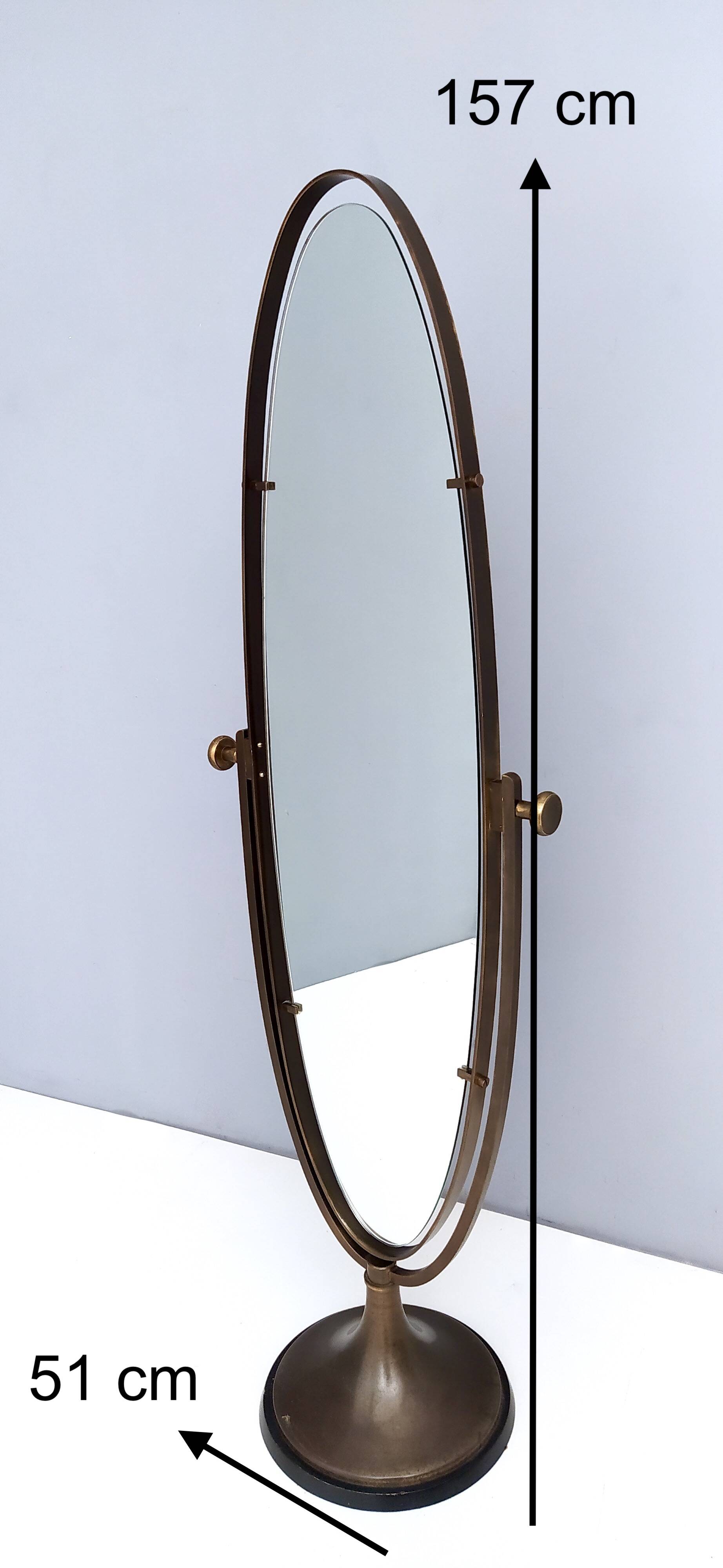 Vintage Oval Cheval Mirror with Brass and Metal Frame, Italy