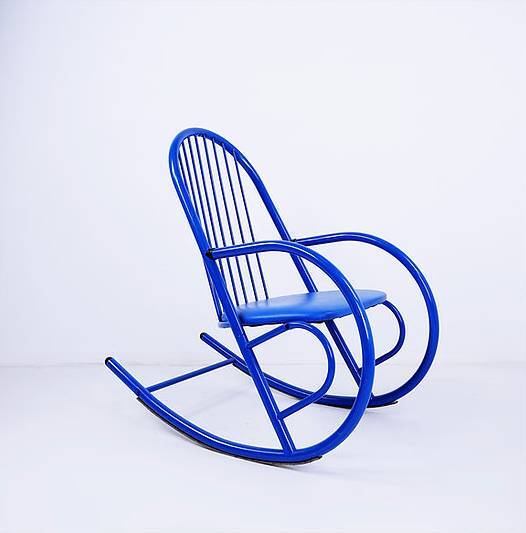 Blue Lacquered Tubular Metal Rocking Chair - 1970s