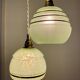 Suspension triple globes vintage art déco en verre vert et doré