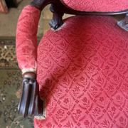 Napoleon III medallion armchair in carved wood and red velvet.