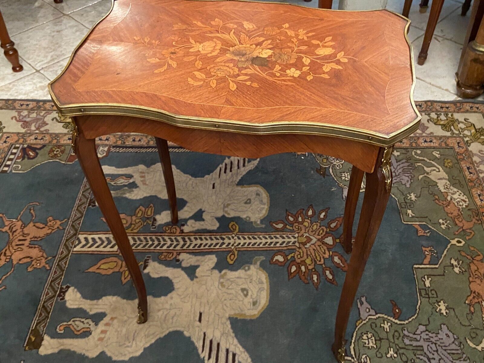 Pedestal table end of sofa decorated inlaid Louis XV style