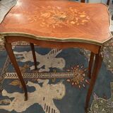 Pedestal table end of sofa decorated inlaid Louis XV style
