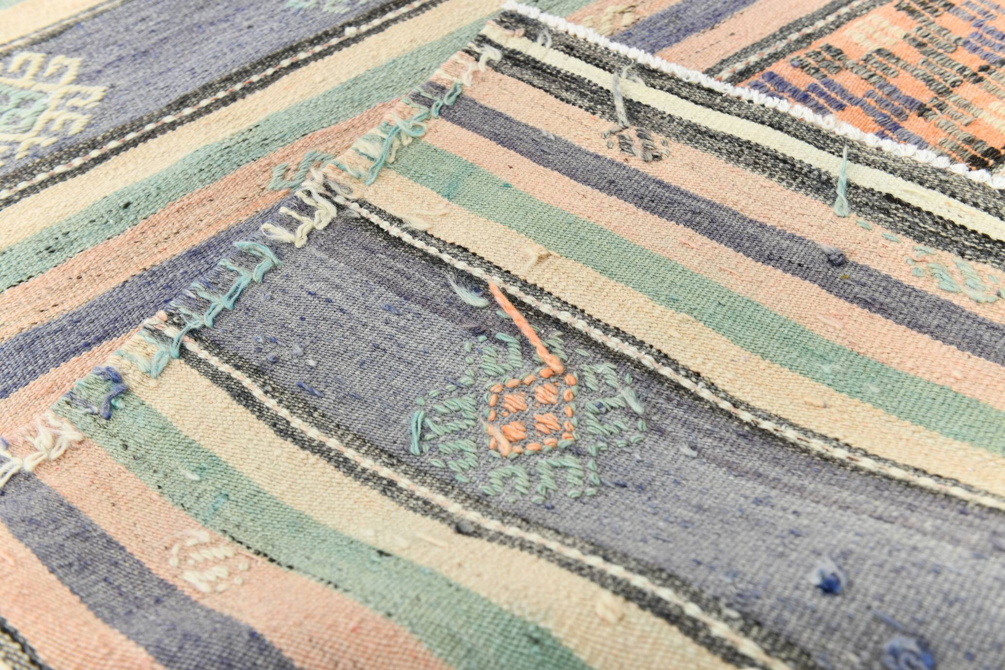 6x12 Pale Orange Green Handmade Vintage Rug, 174x359Cm