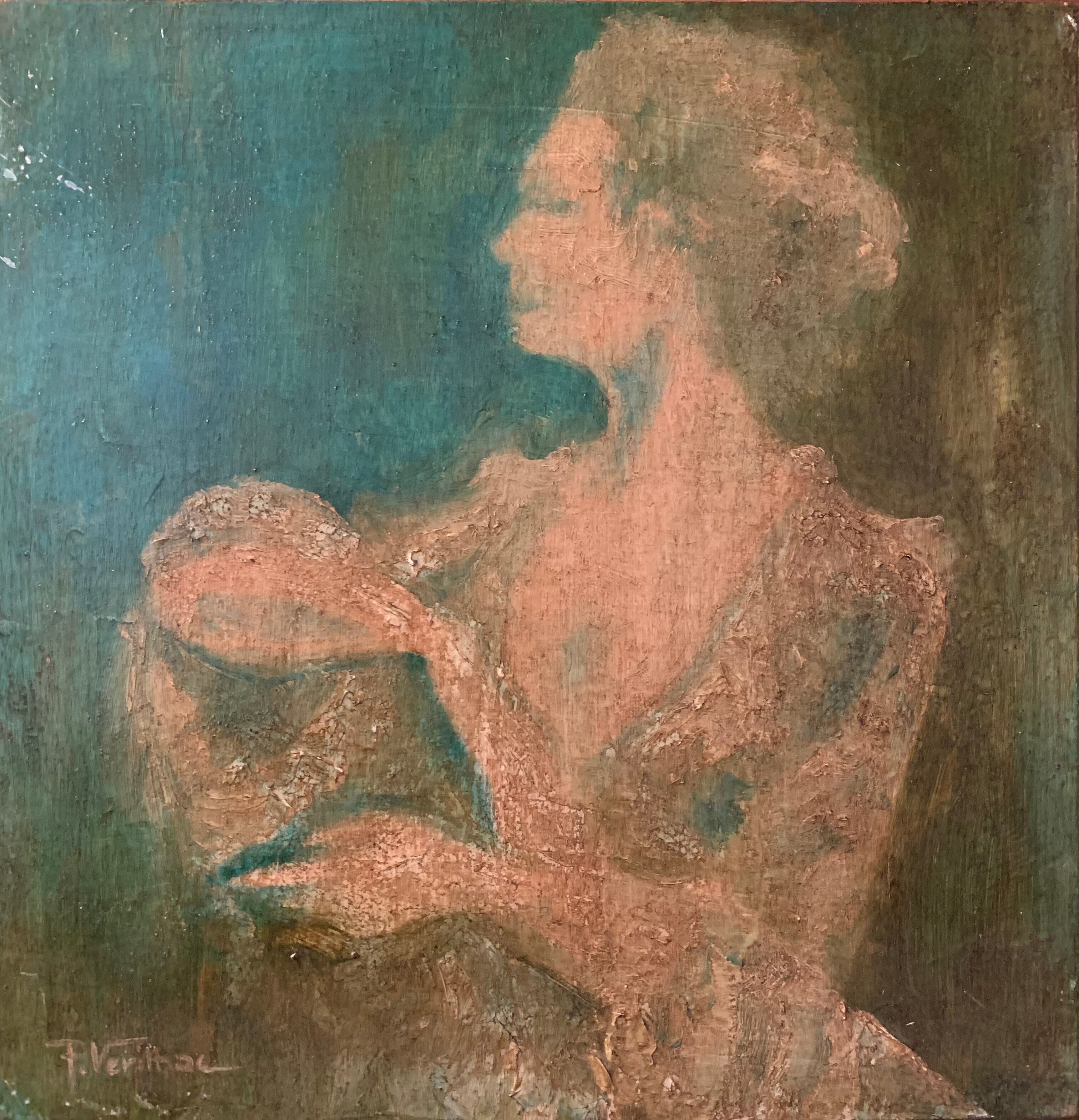 Oil on wood carried woman Versailles