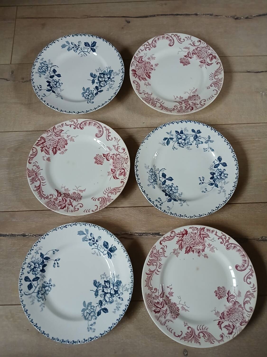 6 antique ironstone dinner plates