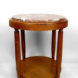 Pedestal Table, Side Table in Solid Oak & Griotte Marble Top