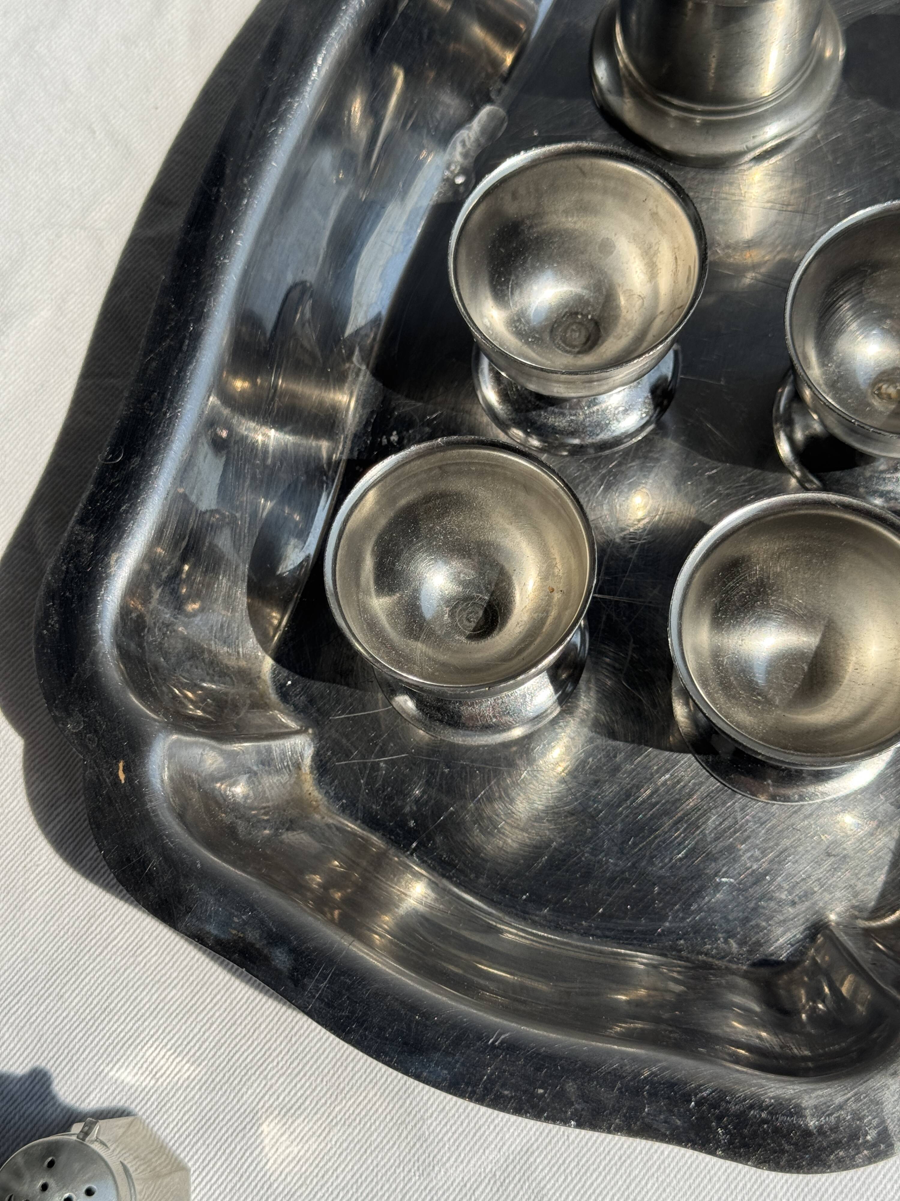 Silver metal serving dish oval rectangular high edges 30.5 x 21