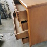 Vintage chest of drawers with compass legs, in oak.